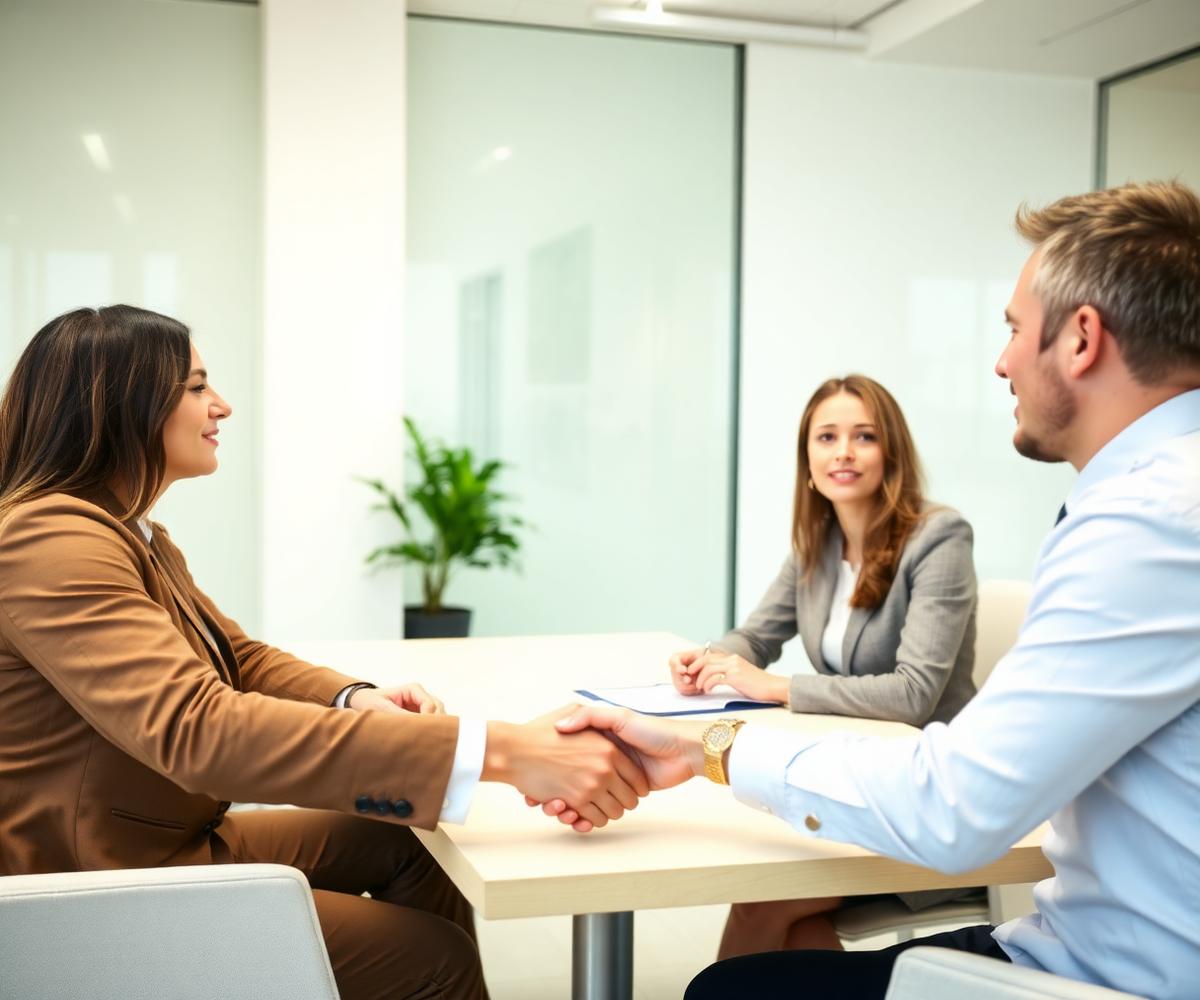 Professional real estate advisors meeting with clients